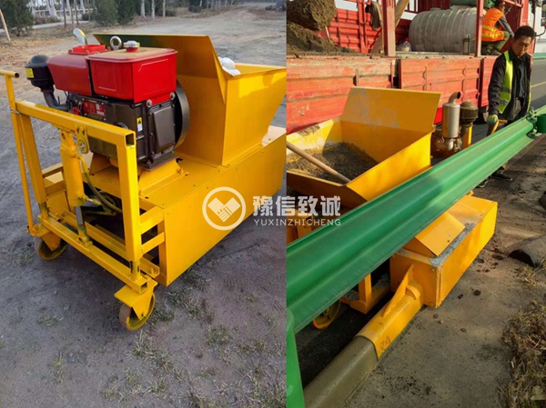 馬路邊攔水帶滑膜機(jī),攔水帶攤鋪機(jī)施工現(xiàn)場(chǎng)